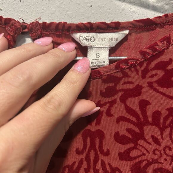 Cato Womens Velvet Burn Out Top Small Tunic Semi Sheer Floral Modest Stretch - Picture 4 of 13